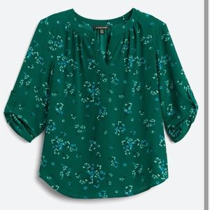 Morey Blue/Green Floral Split Neck 3Q Sleeve Blouse